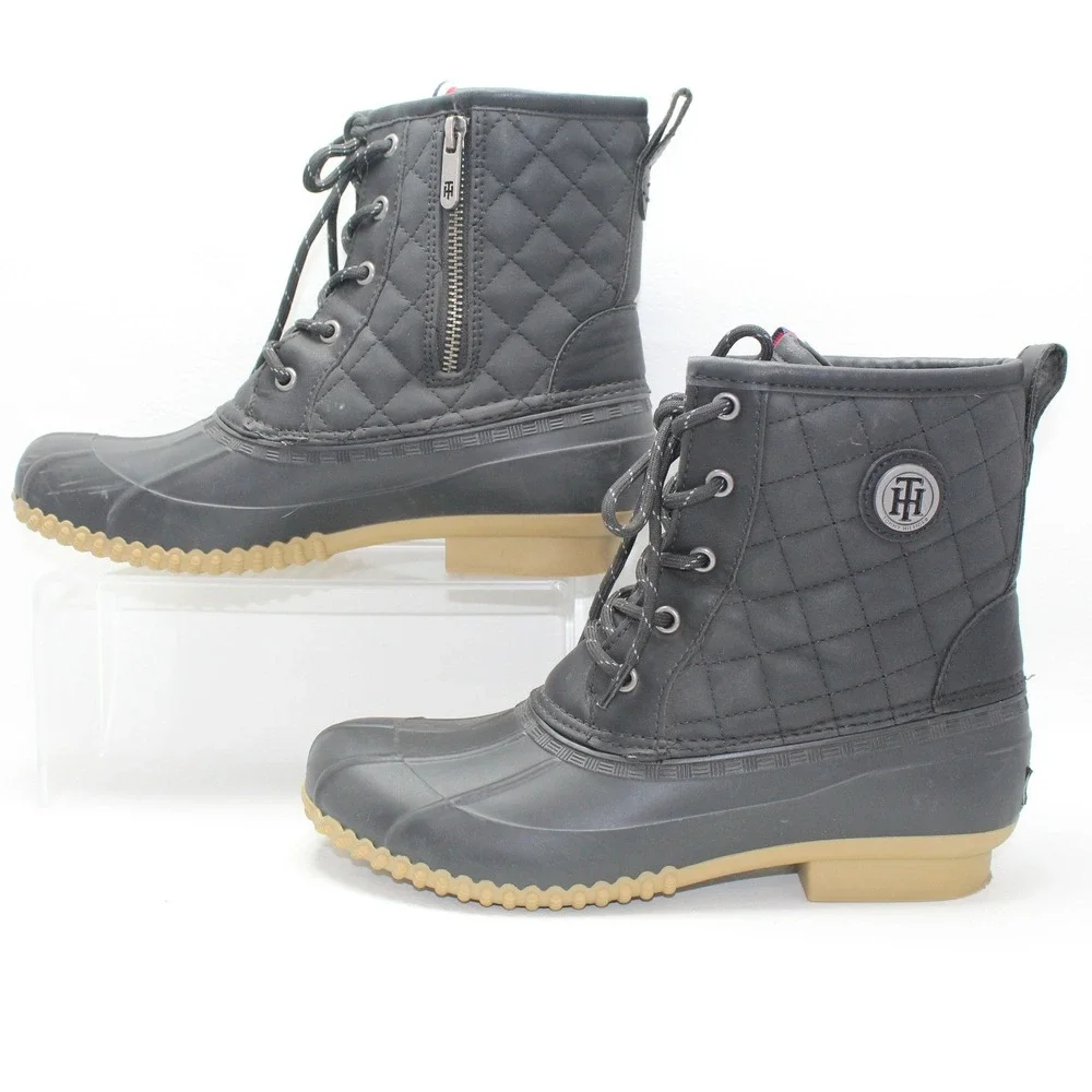 Tommy Hilfiger TWRIVIR-T Womens Black Quilted‎ Faux Fur Duck Boots Size 8M